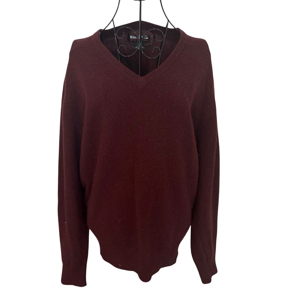 Kirkland Mens 100% 2 Ply Cashmere Pullover V-neck Sweater Burgundy Preppy